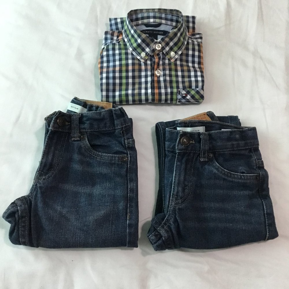 USED Tommy Hilfiger Boys Long sleeve shirt/Two Levi's Jeans pants 511™ Slim Fit